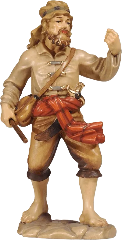 Hand-carved wooden figure of Elephant Driver with beard, head covering, and detailed painted clothing