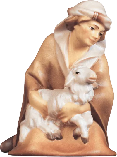 Kneeling Herder with Lamb – nativity figure by ULPE Wood Art