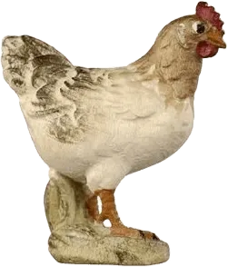 Hand-carved and hand-painted wooden hen standing figure with natural colors