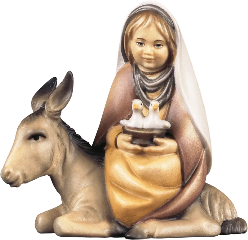 Girl with Doves on Donkey – nativity figure by ULPE Wood Art