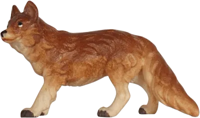 Hand-carved and hand-painted wooden Fox figure in natural brown and beige tones