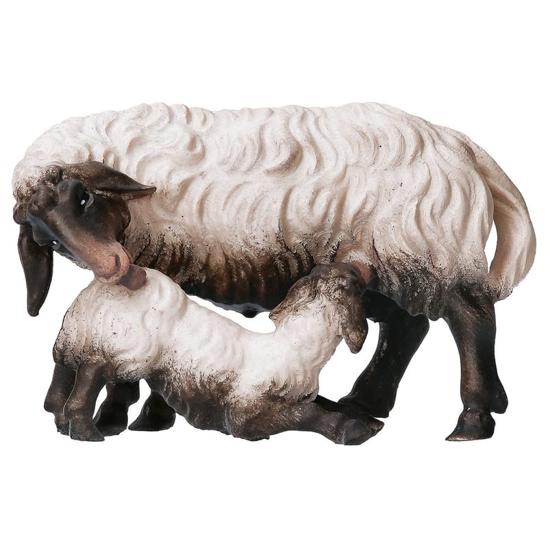 Sheep with Suckling Lamb Head Black – nativity figure by ULPE Wood Art