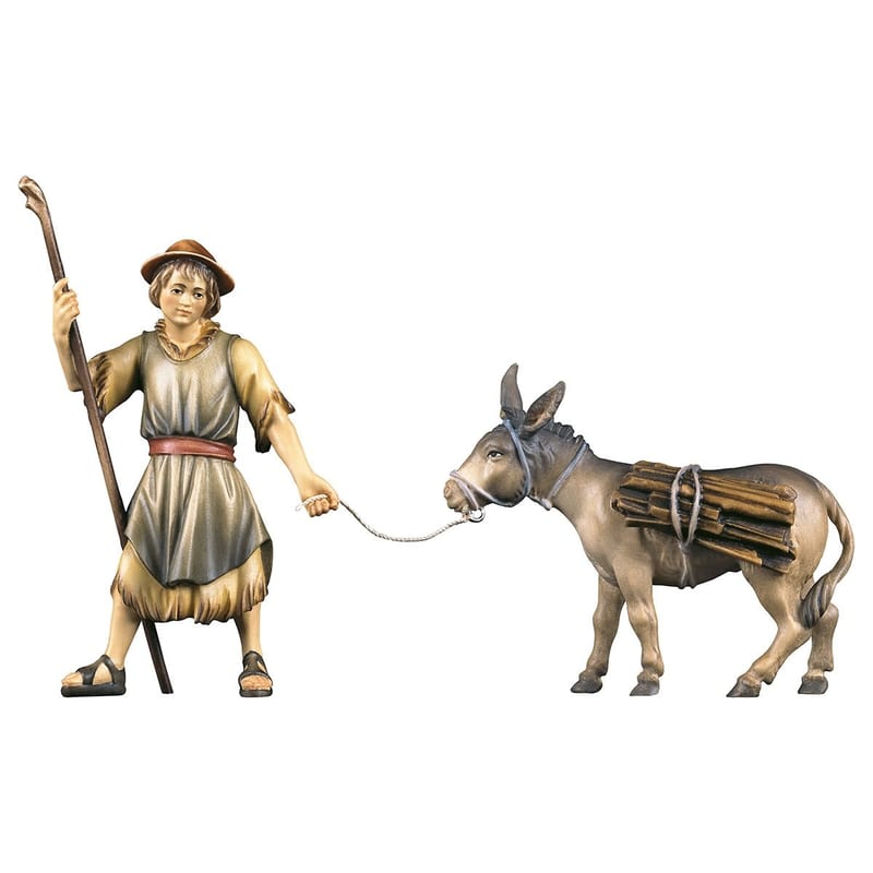 Herder Pulling Donkey with Wood 2-piece – nativity scene by ULPE Wood Art