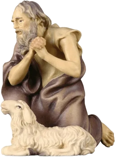 Kneeling Herder with Sheep – nativity figure by ULPE Wood Art