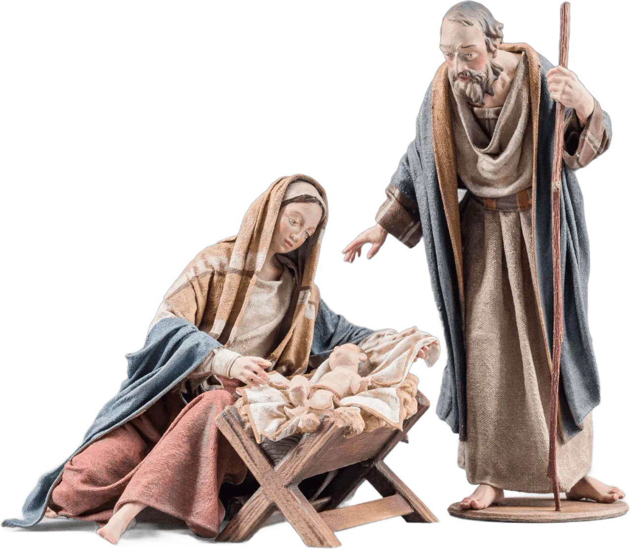 Holy Family Group 1, Mary kneeling with blue cloak – nativity figure by Original Heide