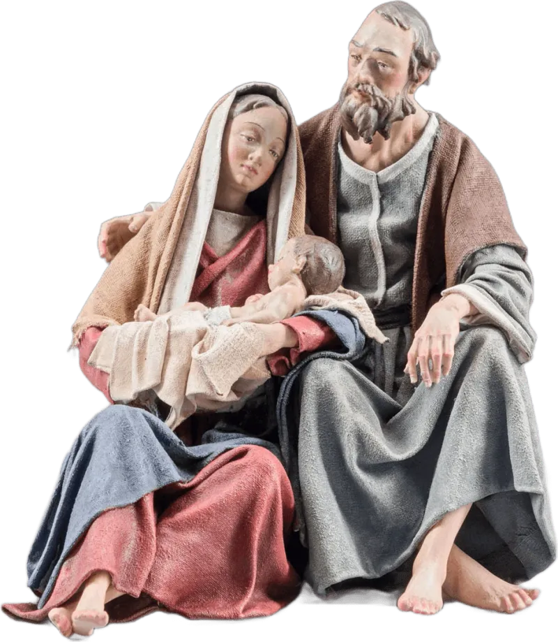 Holy Family Group 2, woman veiled sitting – nativity figure by Original Heide