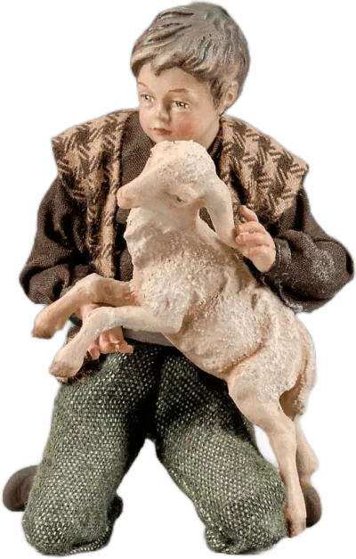 Boy with Lamb, kneeling with lamb in arms – nativity figure by Original Heide