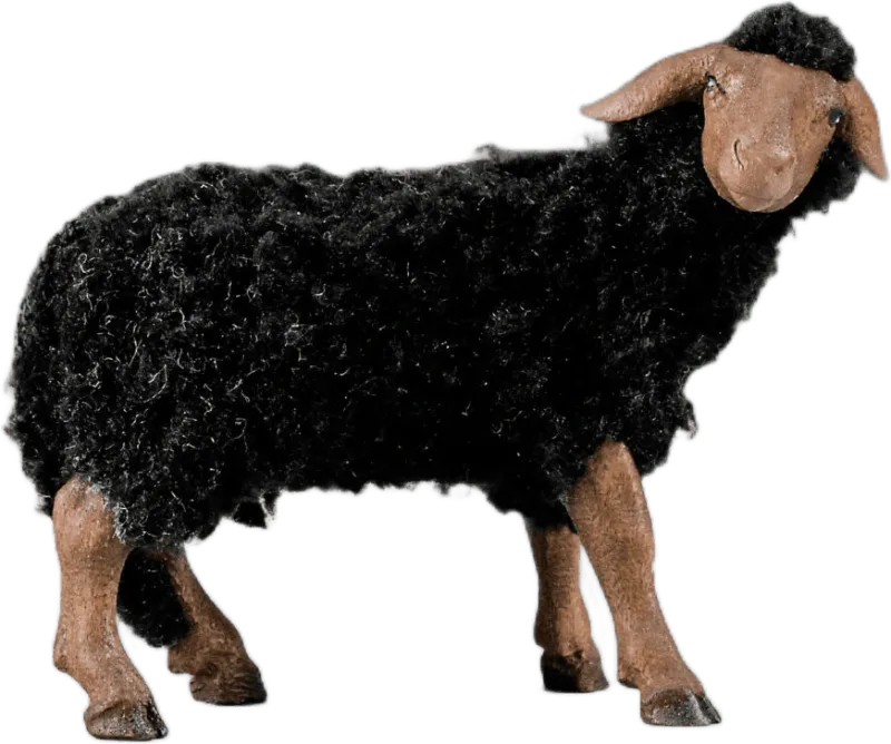 Sheep with wool black, head lowered – nativity figure by Original Heide
