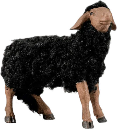 Sheep with wool black, head raised – nativity figure by Original Heide