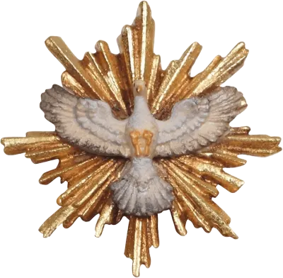 Hand-carved wooden Glory with Dove figure with golden rays, painted white and gold