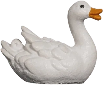 Hand-carved and hand-painted wooden duck swimming right, white with orange beak
