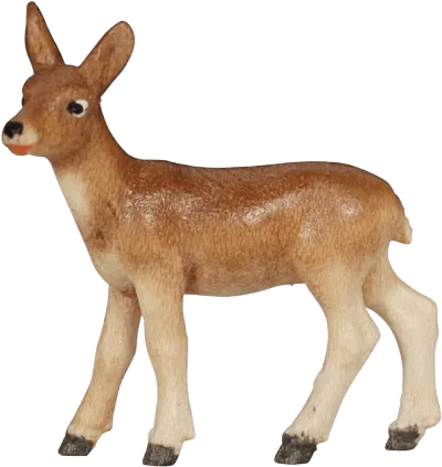 Hand-carved wooden doe nativity animal figure, brown and cream tones, standing pose